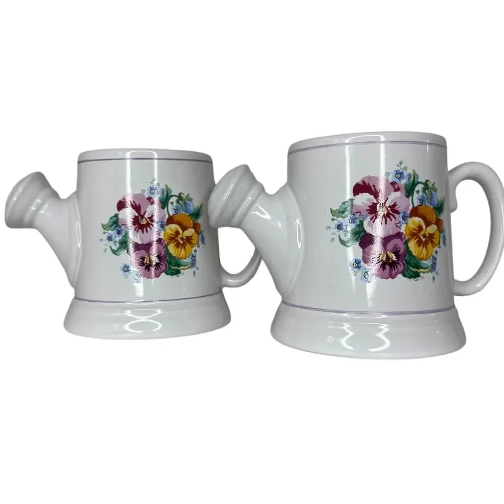Hallmark Watering Can Mug Set Floral Garden Coffee Tea Cups Pair Vintage